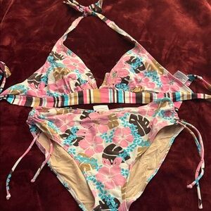 Tropical Floral Pink & Blue Halter Bikini Set